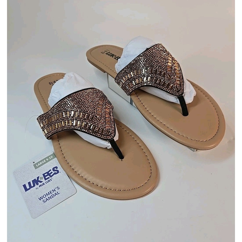 LUK*EES by Muk LUKS Womens Brown Gem-Embellished Sandals  NWT L - Large -  9-10
